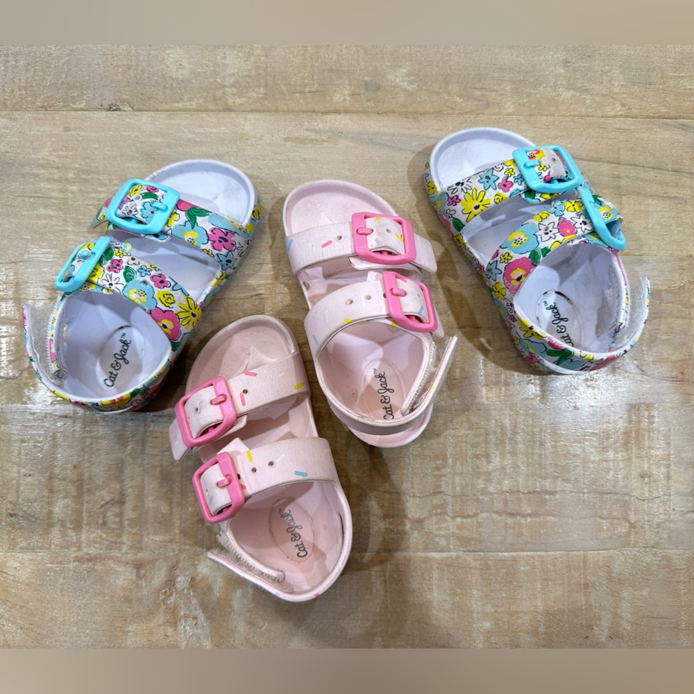 Cat & Jack baby girl infant toddler Velcro pink floral open toe shoes sandals